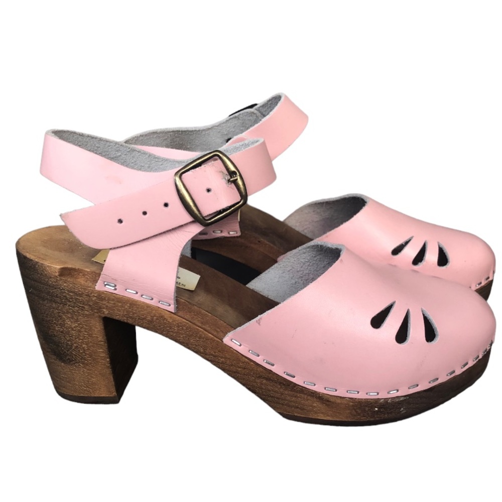 Chameleon clogs pink Mary Jane wood heel size 7